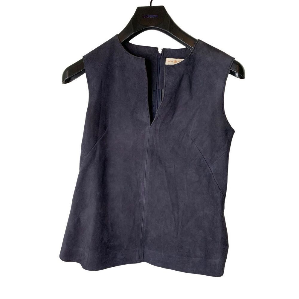 Tory Burch Navy faux suede vest top blouse women's size 2